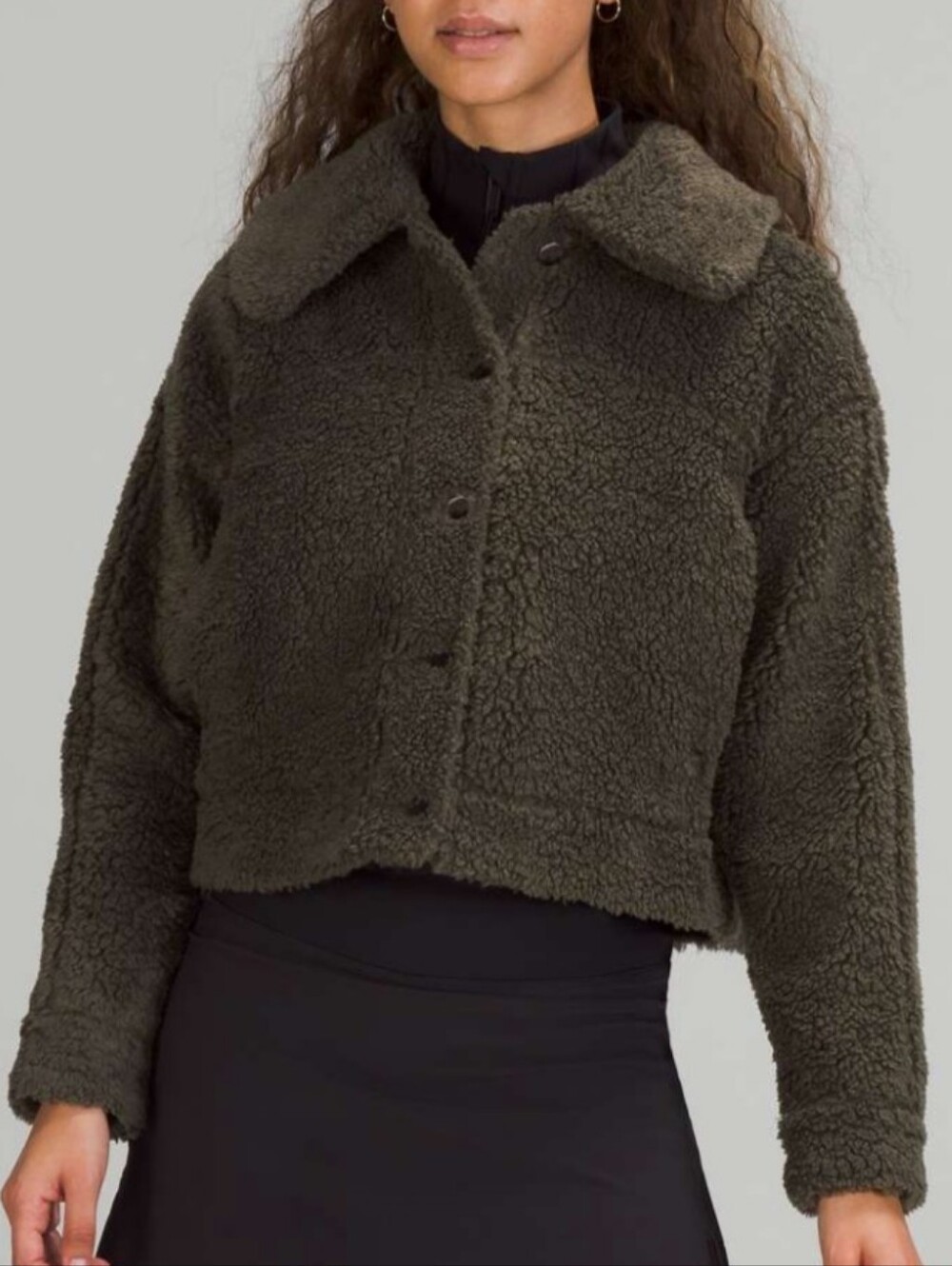 Lululemon Textured Fleece Button Jacket Dark Olive - Size 8 - Picture 12 of 14